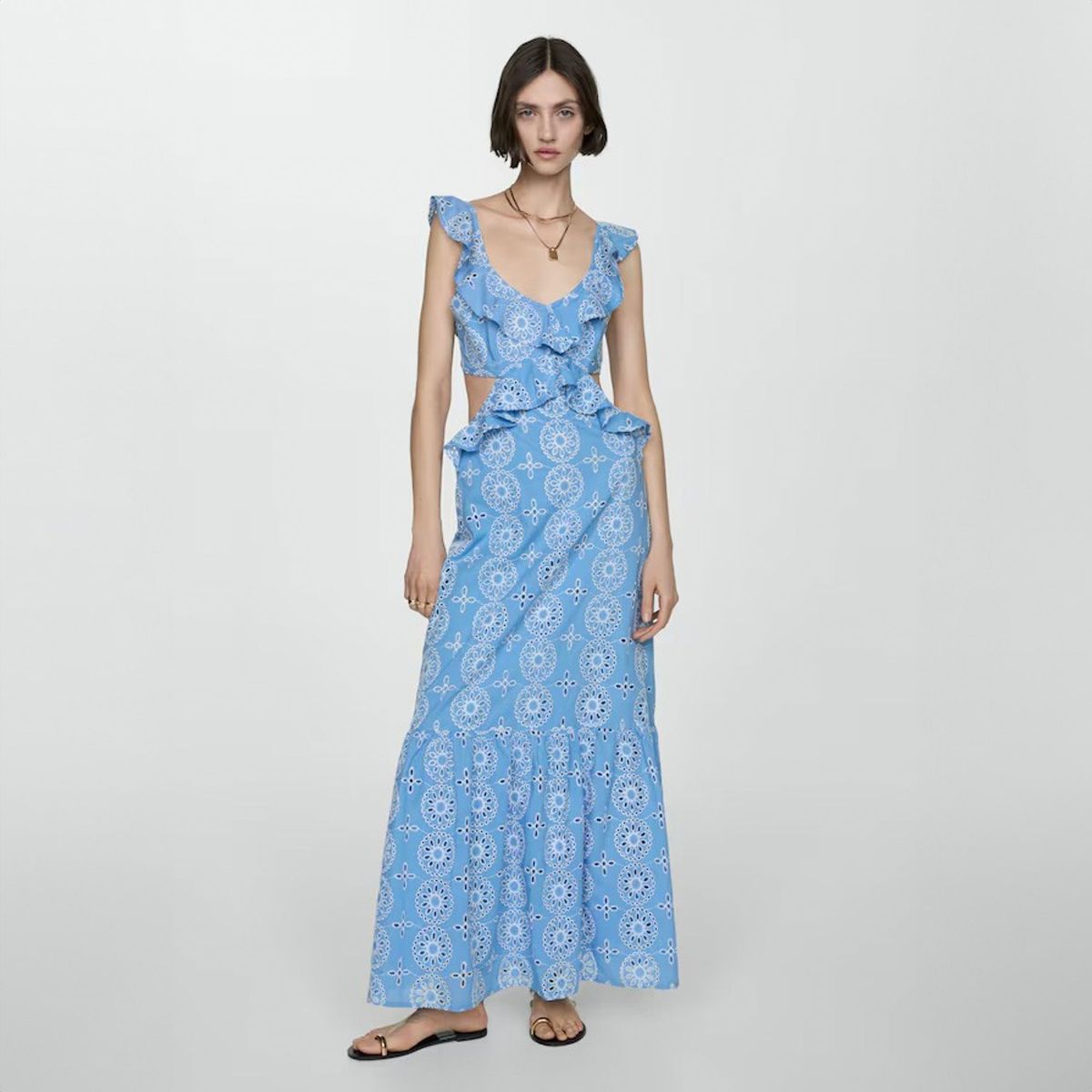 MANGO - Vestido Volantes Detalles Calados Mujer Mango