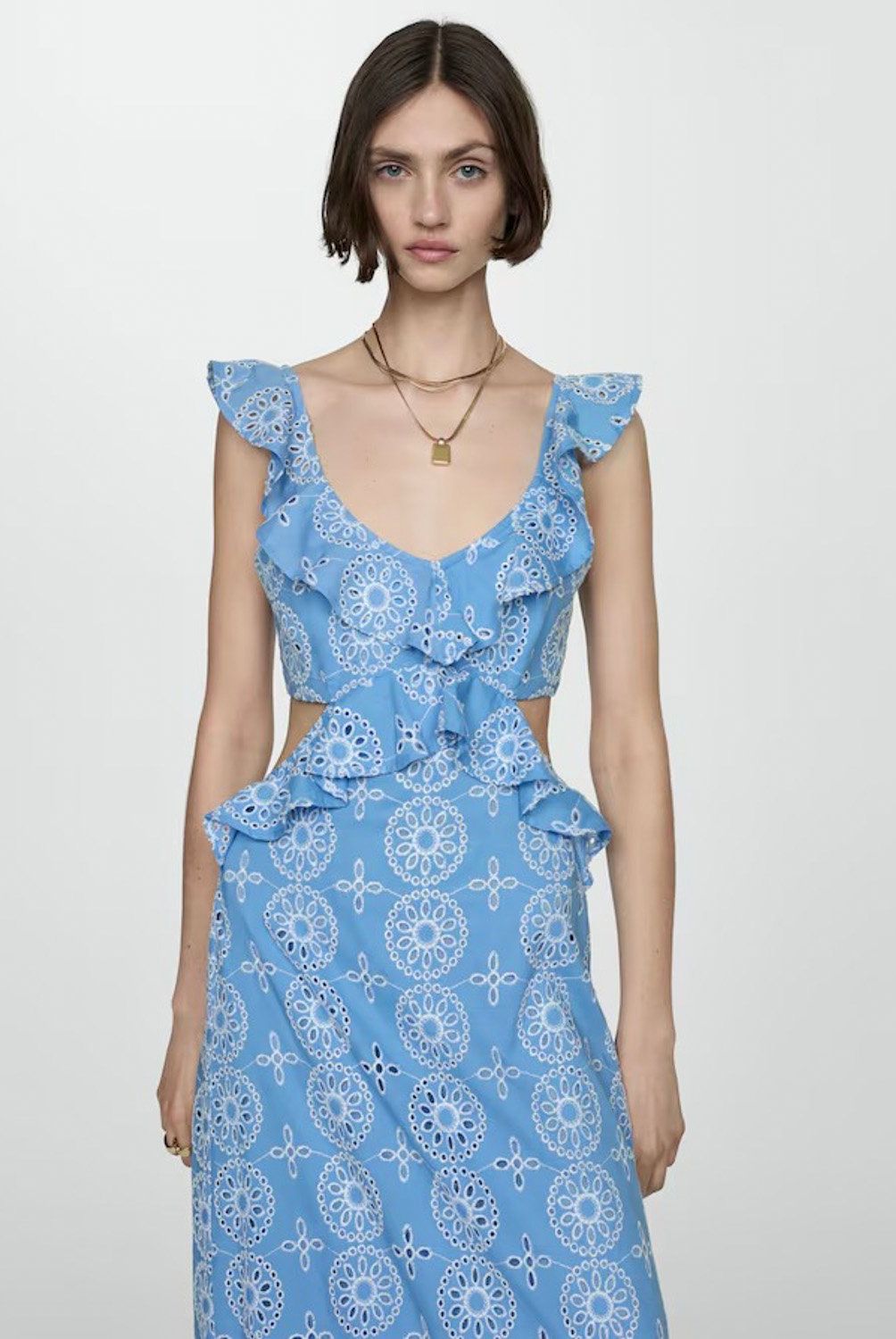 MANGO - Vestido Volantes Detalles Calados Mujer Mango