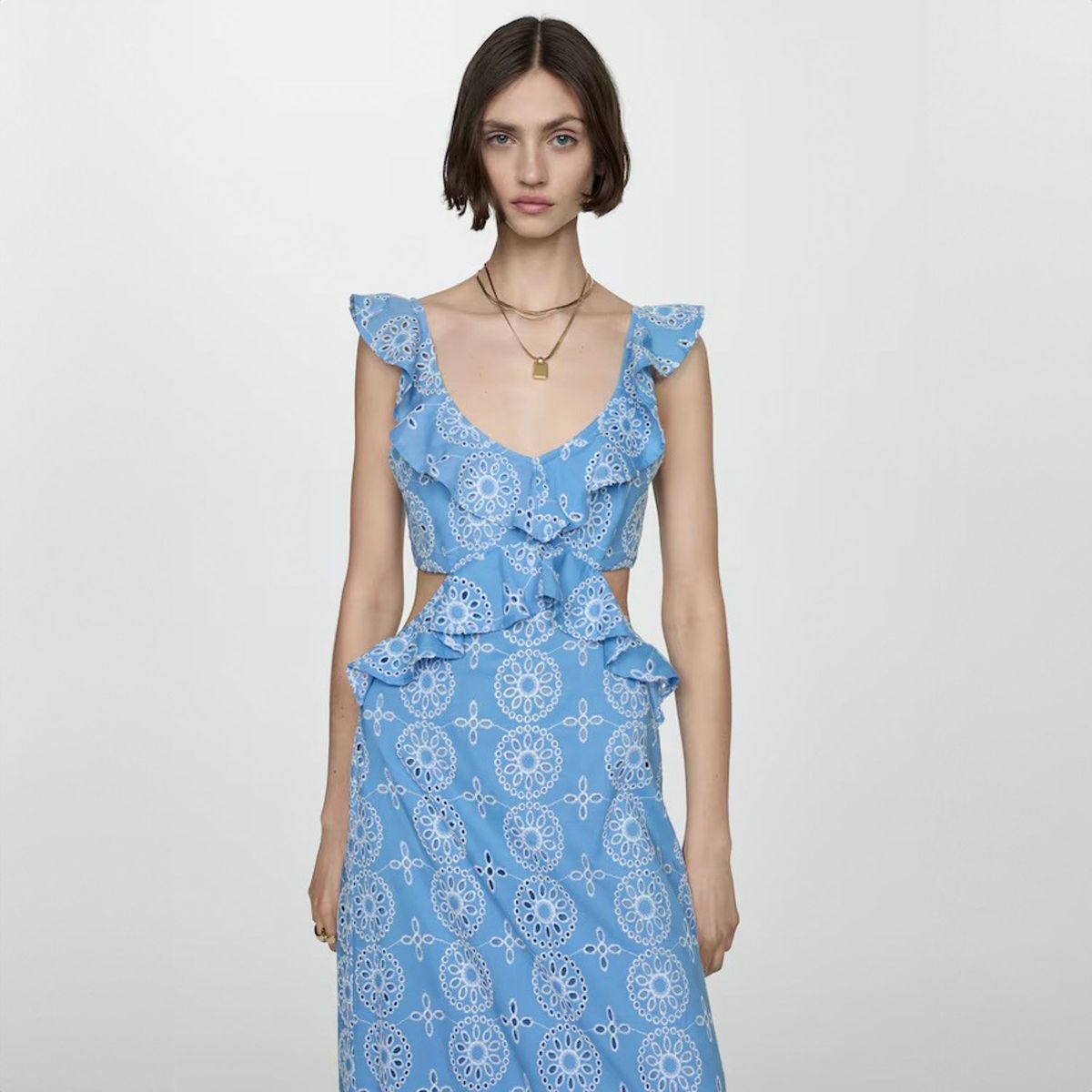 MANGO - Vestido Volantes Detalles Calados Mujer Mango