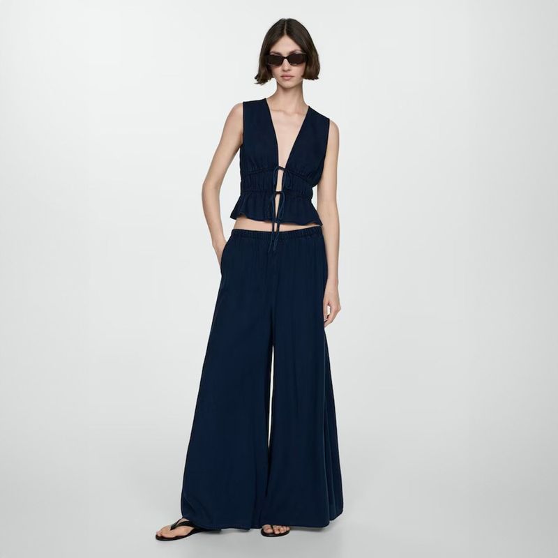 MANGO - Pantalón Lyocell Cintura Elástica Mujer Mango