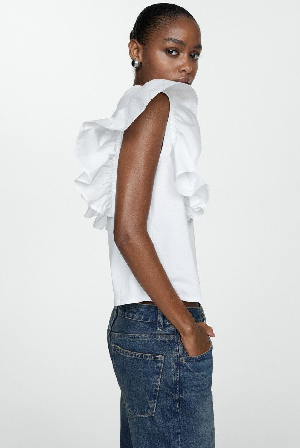 MANGO - Polera 100% Algodón con Volantes Mujer Mango