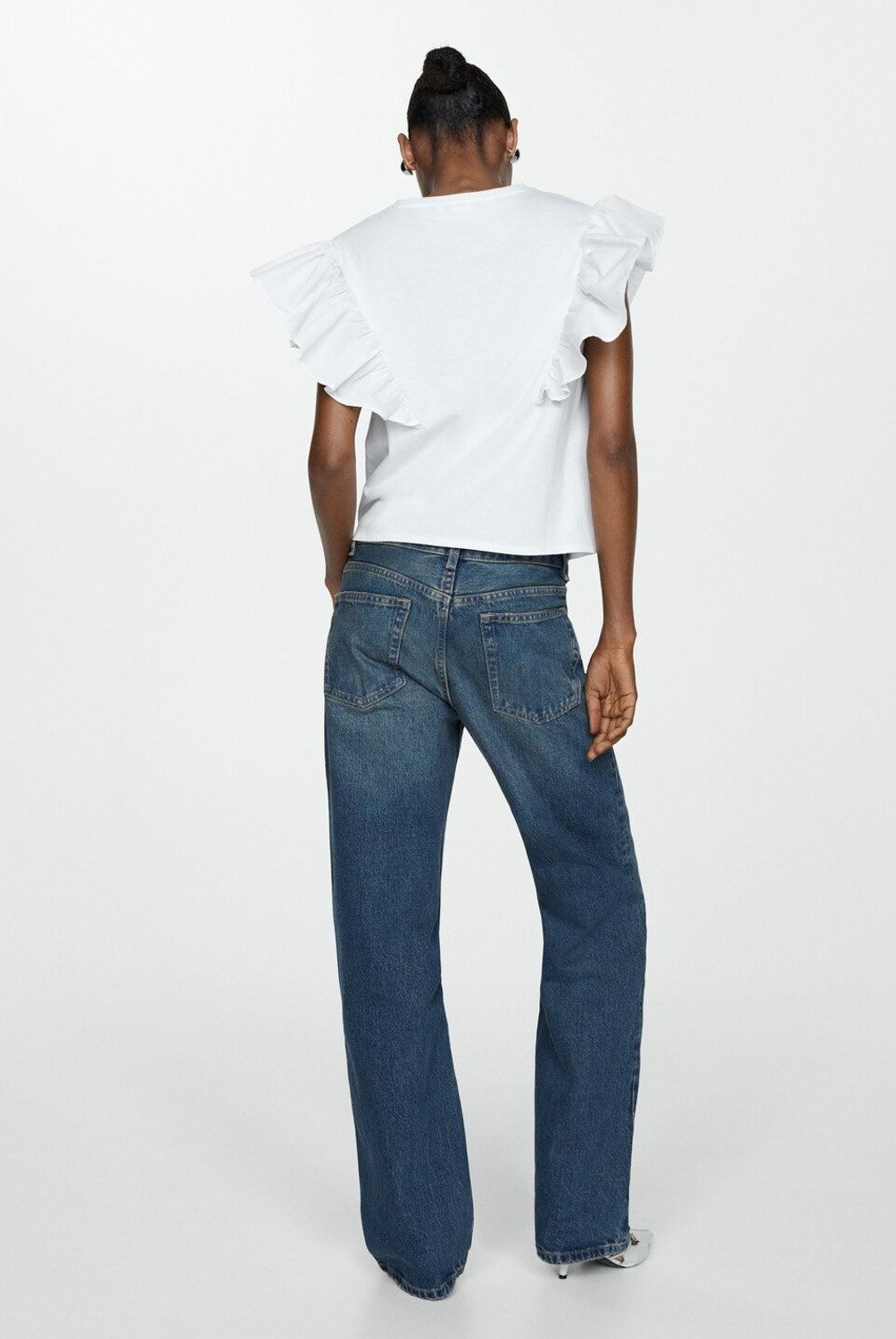 MANGO - Polera 100% Algodón con Volantes Mujer Mango