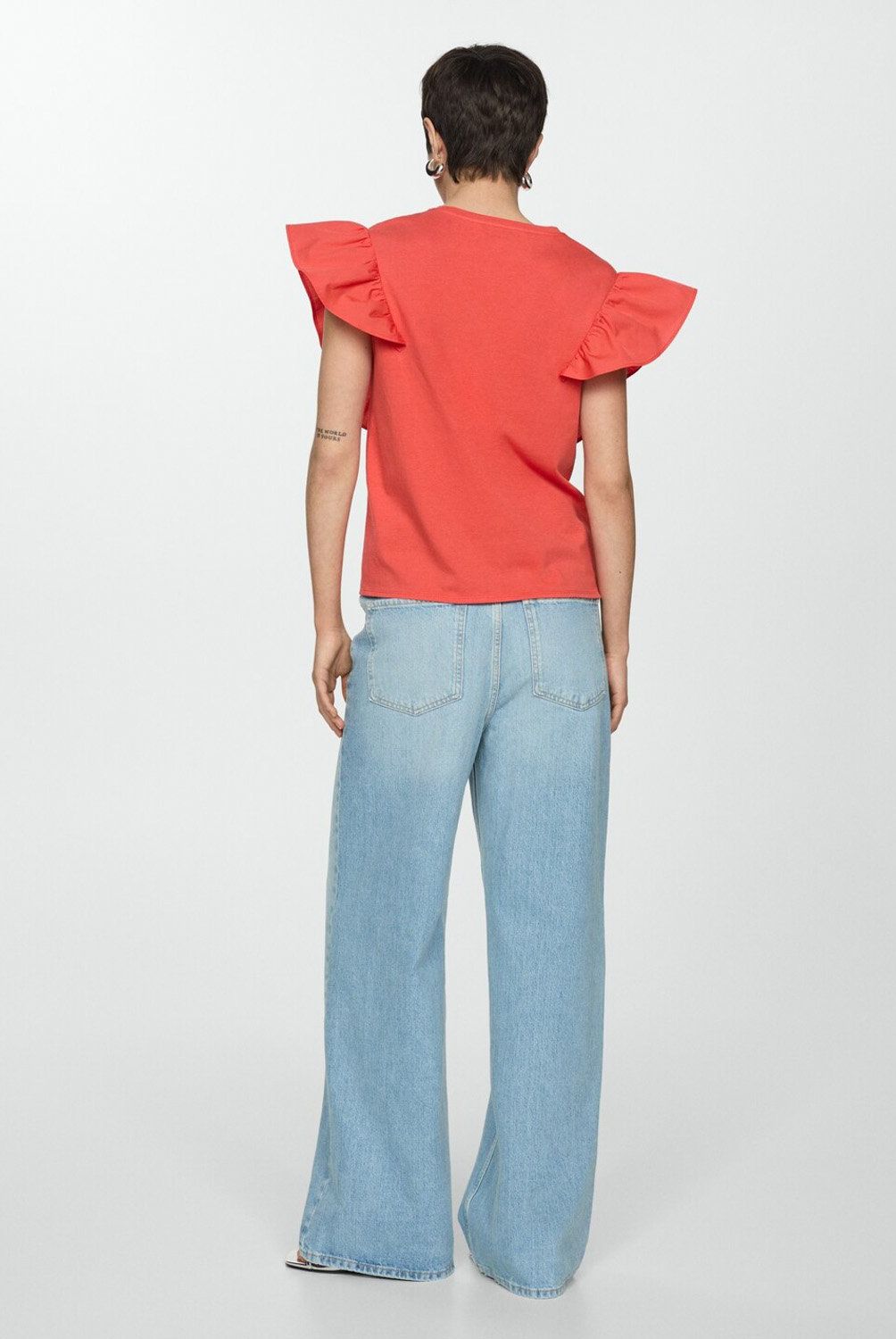 MANGO - Polera 100% Algodón con Volantes Mujer Mango