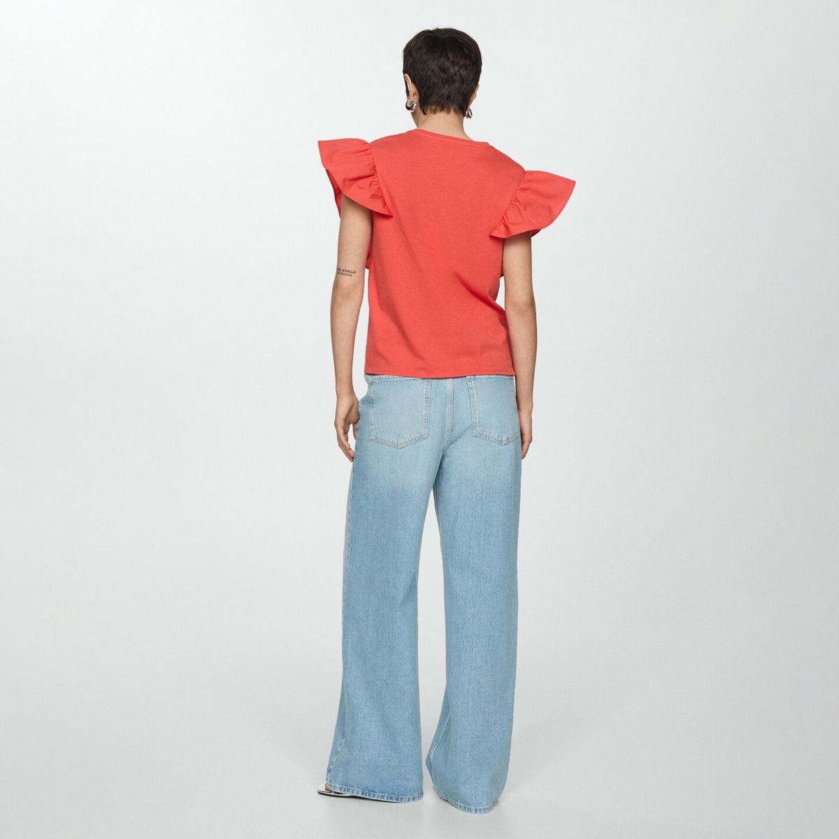 MANGO - Polera 100% Algodón con Volantes Mujer Mango