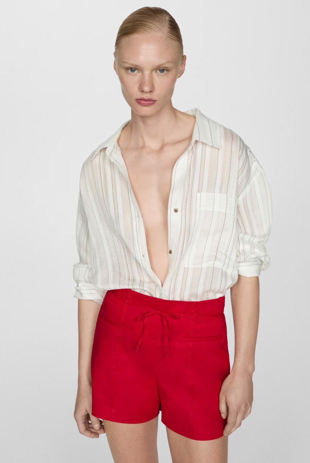 MANGO - Shorts de Lino con Lazada para Mujer