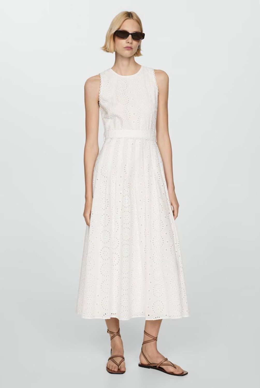 MANGO - Vestido Bordado Cinturón Mujer Mango