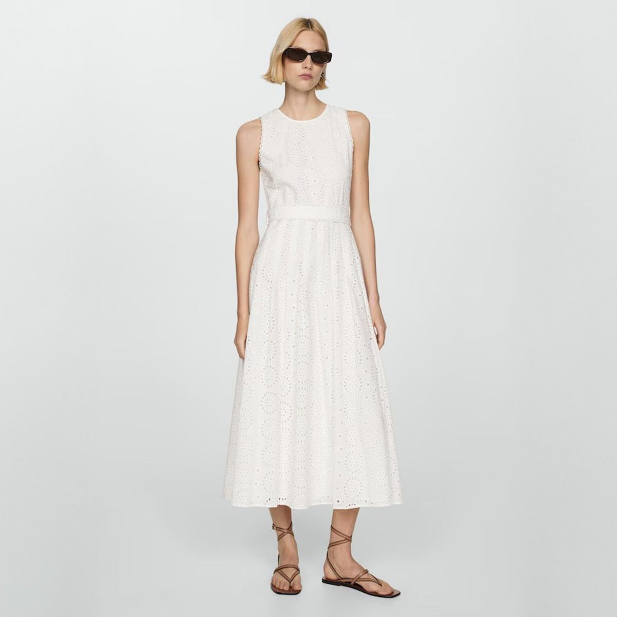 MANGO - Vestido Bordado Cinturón Mujer Mango