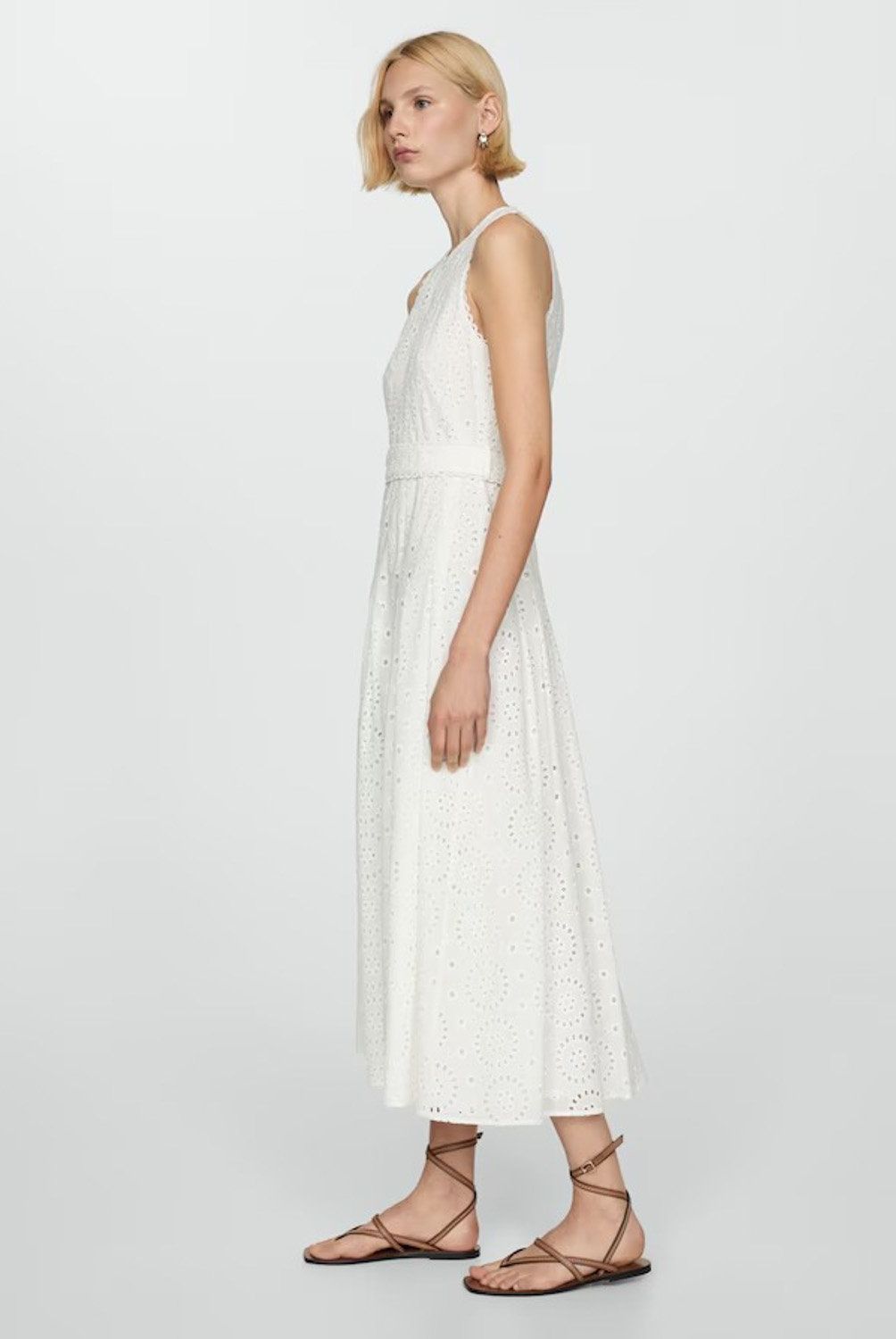 MANGO - Vestido Bordado Cinturón Mujer Mango
