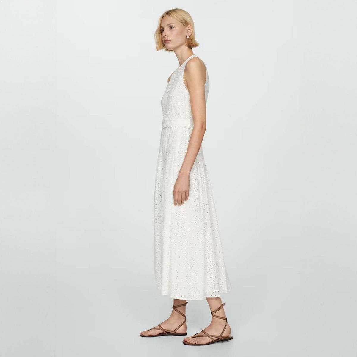 MANGO - Vestido Bordado Cinturón Mujer Mango