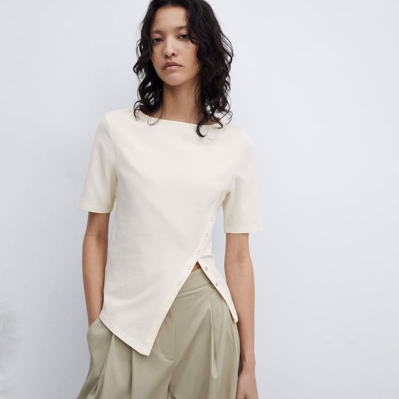 MANGO - Polera Algodón Abertura Mujer Mango