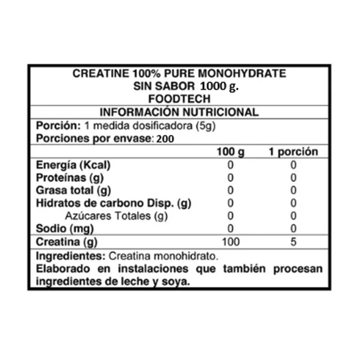 FOODTECH - Creatina 100% Monohidratada 1Kg Foodtech