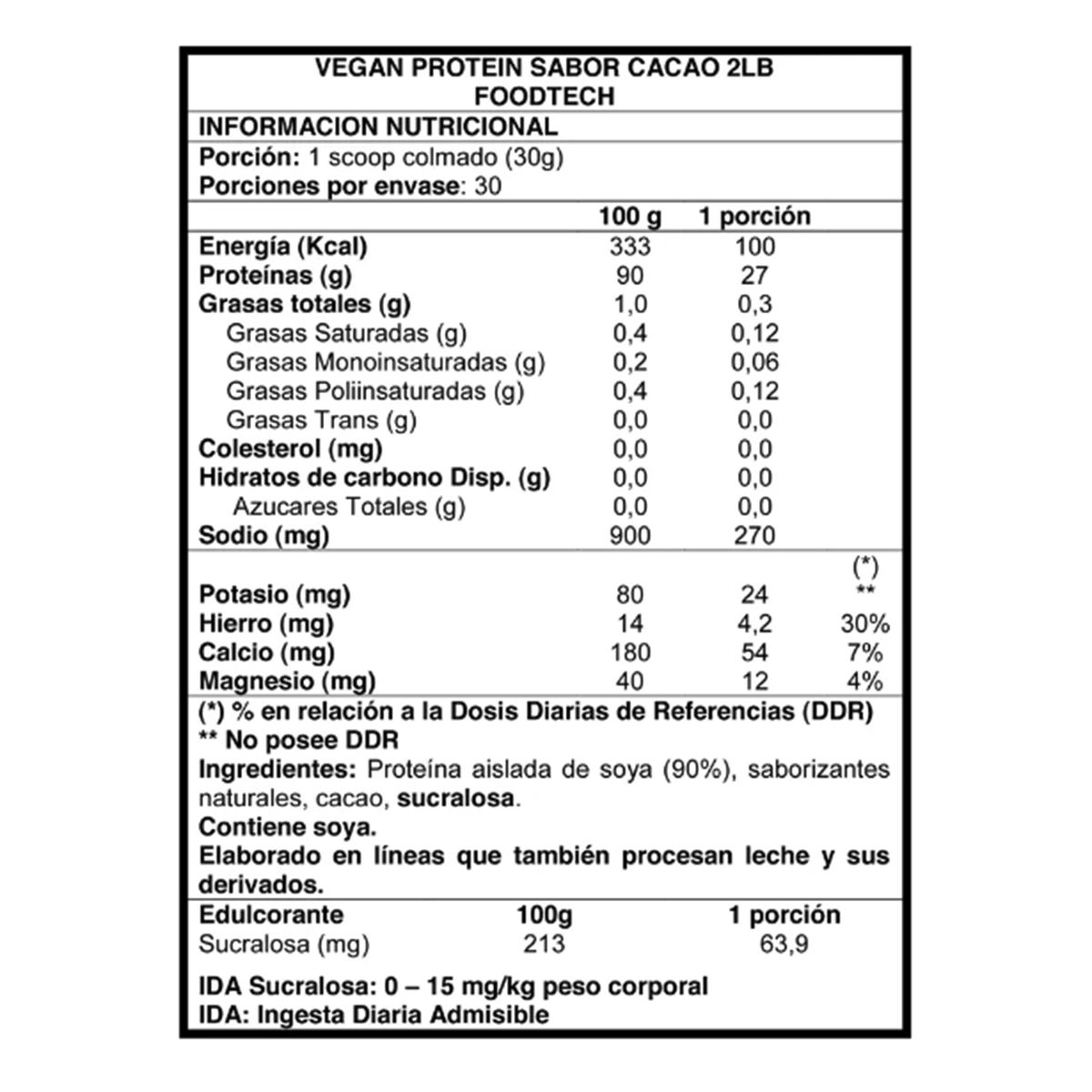 FOODTECH - Proteína Vegan Protein 2LB Cacao Foodtech
