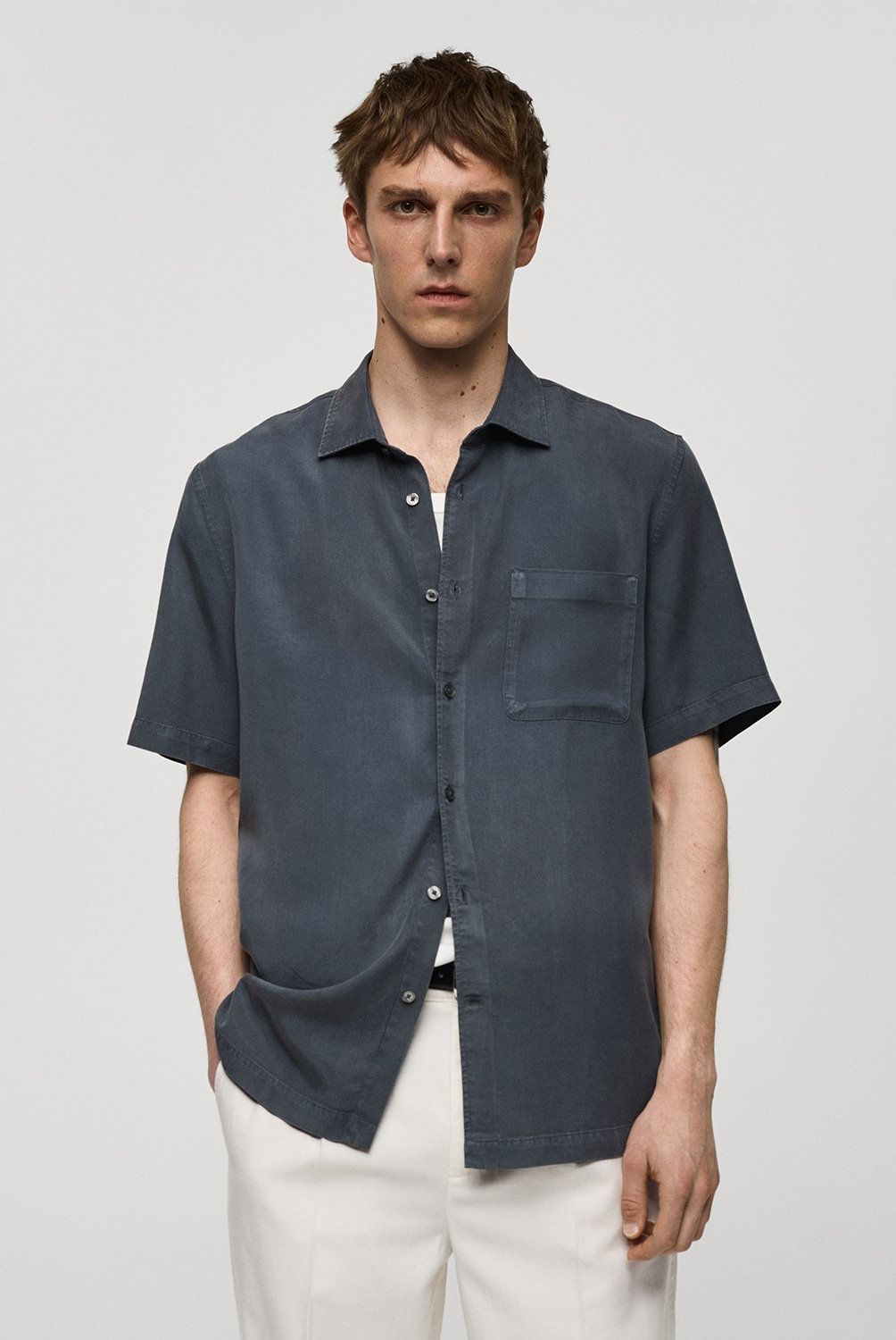 MANGO MAN - Camisa Hombre Regular Fit 100% Tencel Mango Man