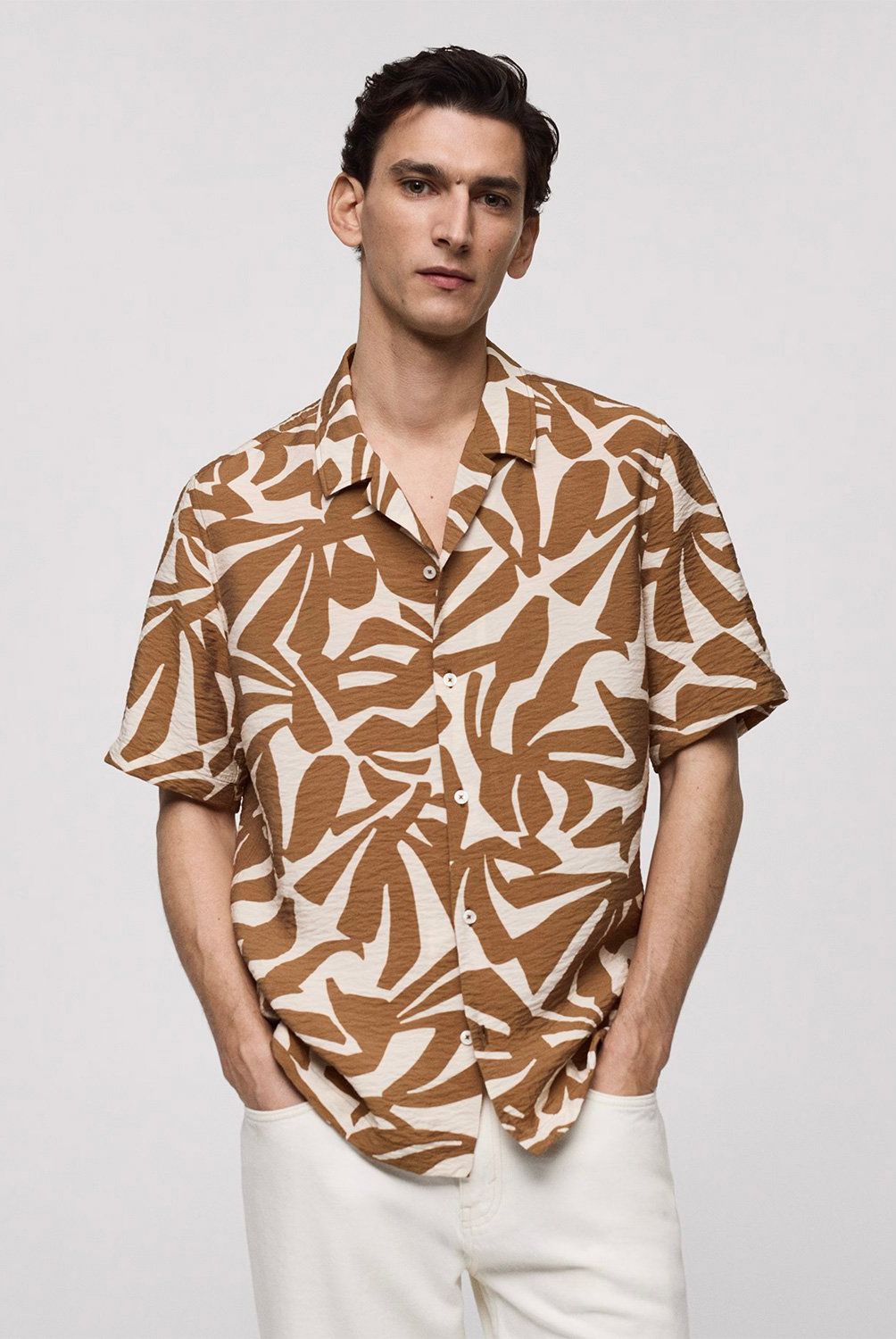 MANGO MAN - Camisa Hombre Mango Man Regular Fit Estampada Textura