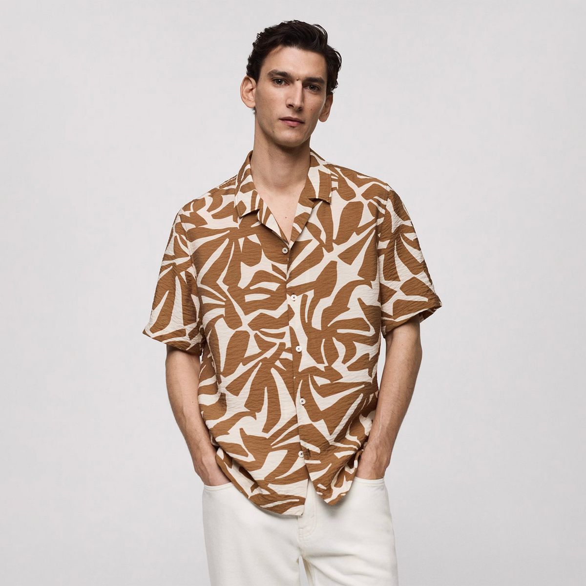 MANGO MAN - Camisa Hombre Mango Man Regular Fit Estampada Textura