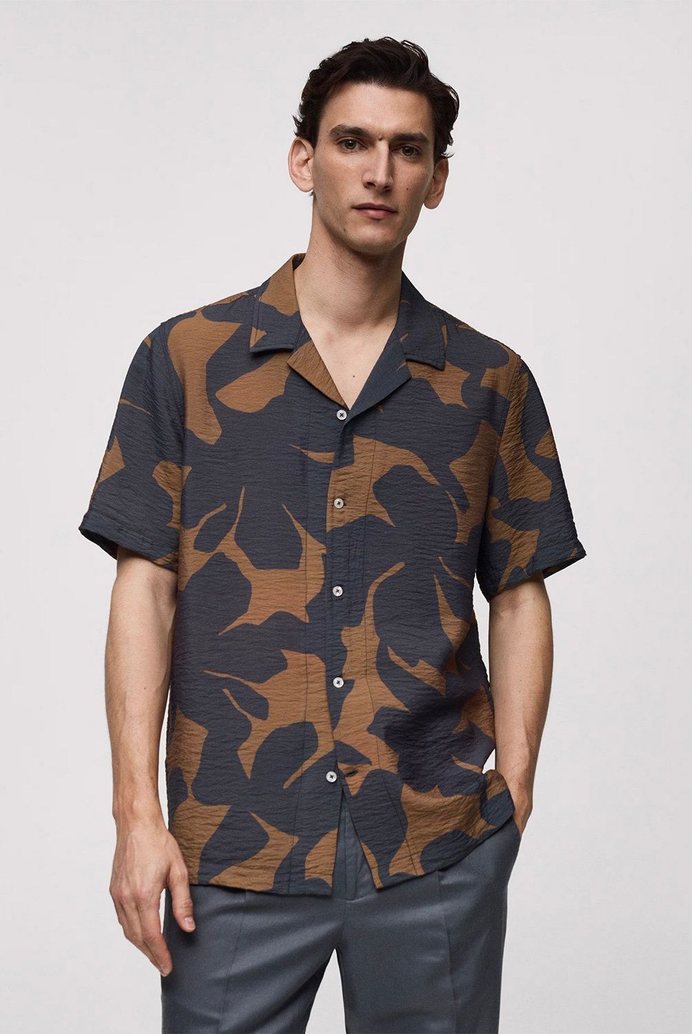 MANGO MAN - Camisa Hombre Mango Man Regular Fit Estampada Textura