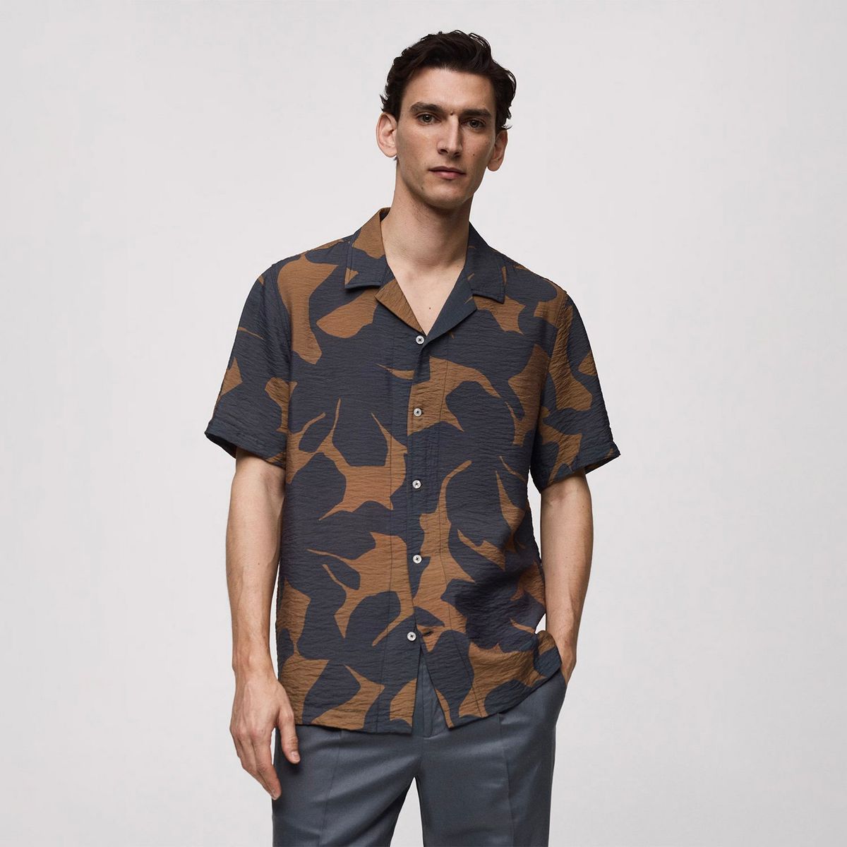MANGO MAN - Camisa Hombre Mango Man Regular Fit Estampada Textura