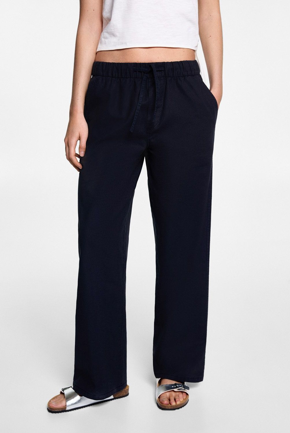 MANGO TEEN - Pantalón Recto Lino Mujer Mango Teen