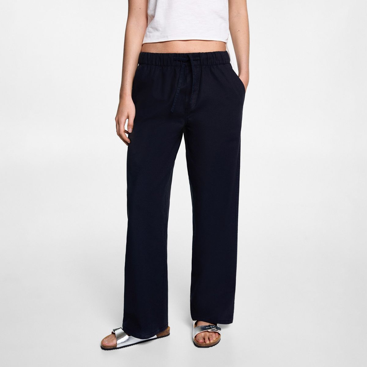 MANGO TEEN - Pantalón Recto Lino Mujer Mango Teen