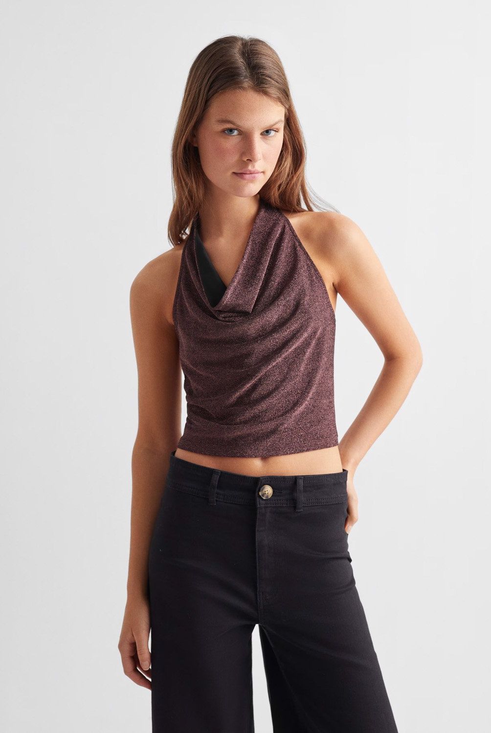 MANGO TEEN - Top Halter Metálizado Mujer Mango Teen