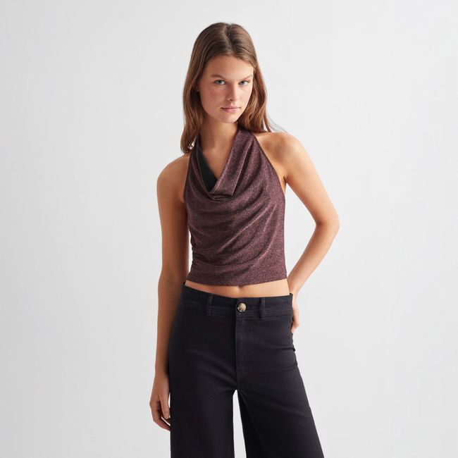 MANGO TEEN - Top Halter Metálizado Mujer Mango Teen