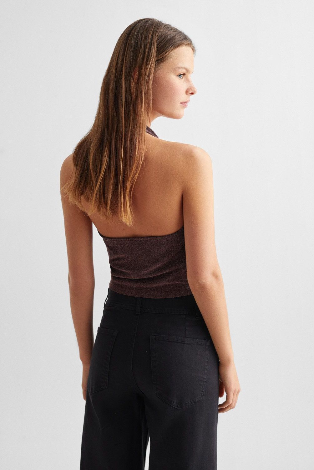 MANGO TEEN - Top Halter Metálizado Mujer Mango Teen