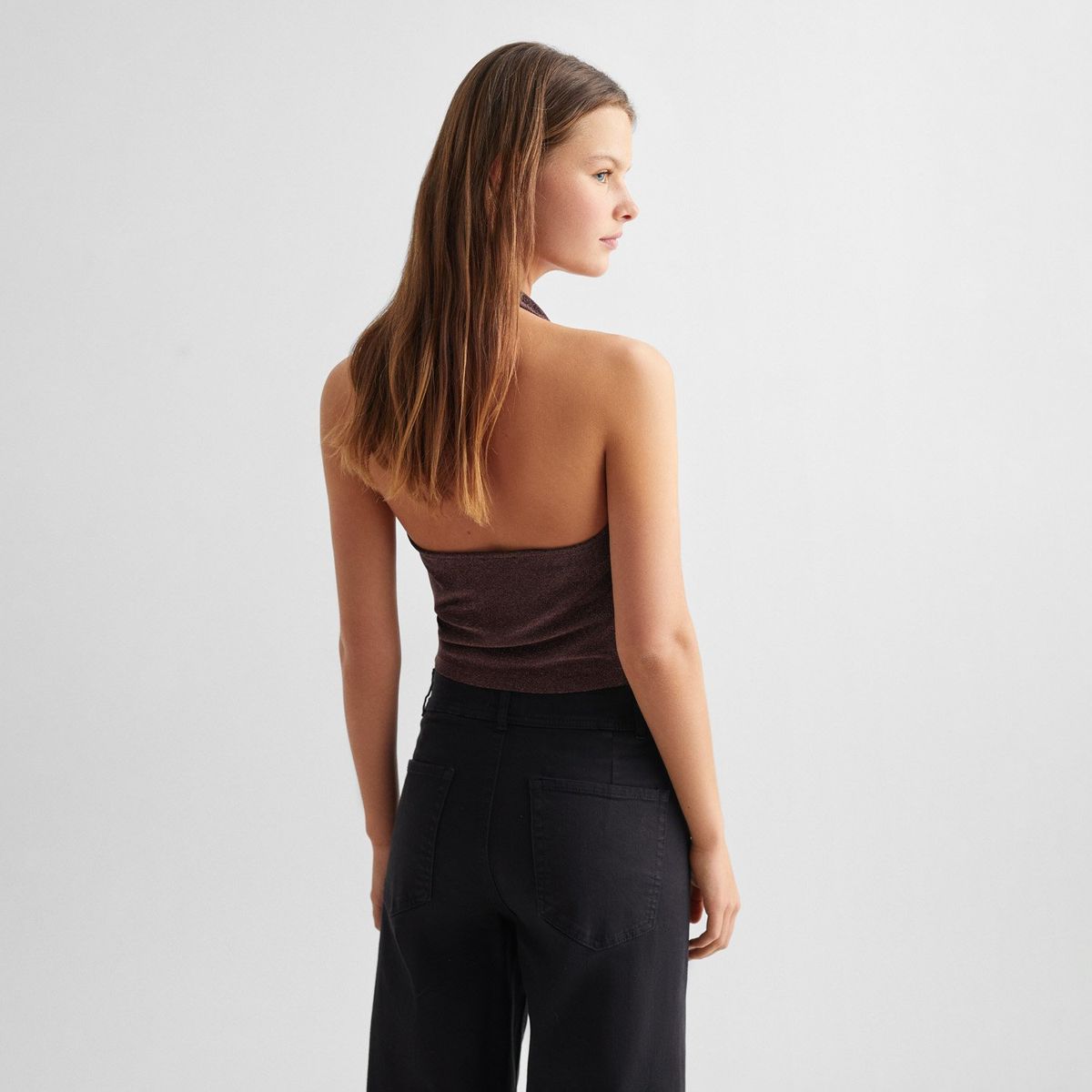 MANGO TEEN - Top Halter Metálizado Mujer Mango Teen