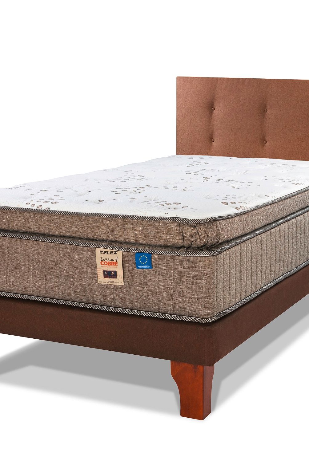 FLEX - Cama Europea Terra Cobre 1,5 Plaza 105X200 Cm + Respaldo Royal Café Flex