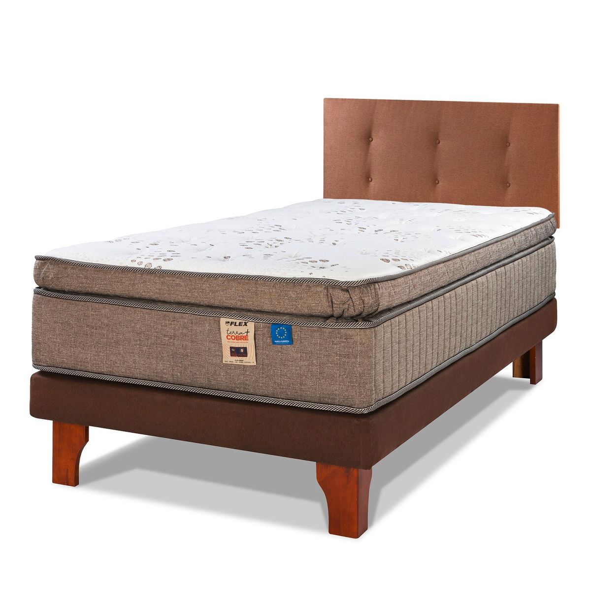 FLEX - Cama Europea Terra Cobre 1,5 Plaza 105X200 Cm + Respaldo Royal Café Flex