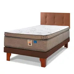 FLEX - Cama Europea Terra Cobre 1,5 Plaza 105X200 Cm + Respaldo Royal Café