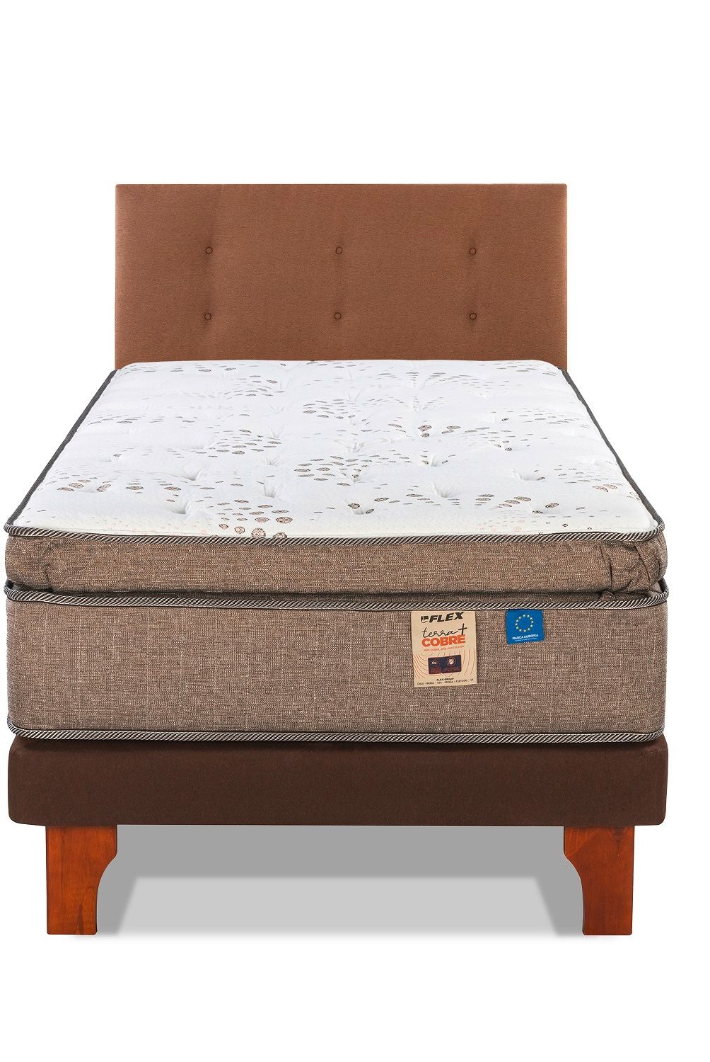 FLEX - Cama Europea Terra Cobre 1,5 Plaza 105X200 Cm + Respaldo Royal Café Flex