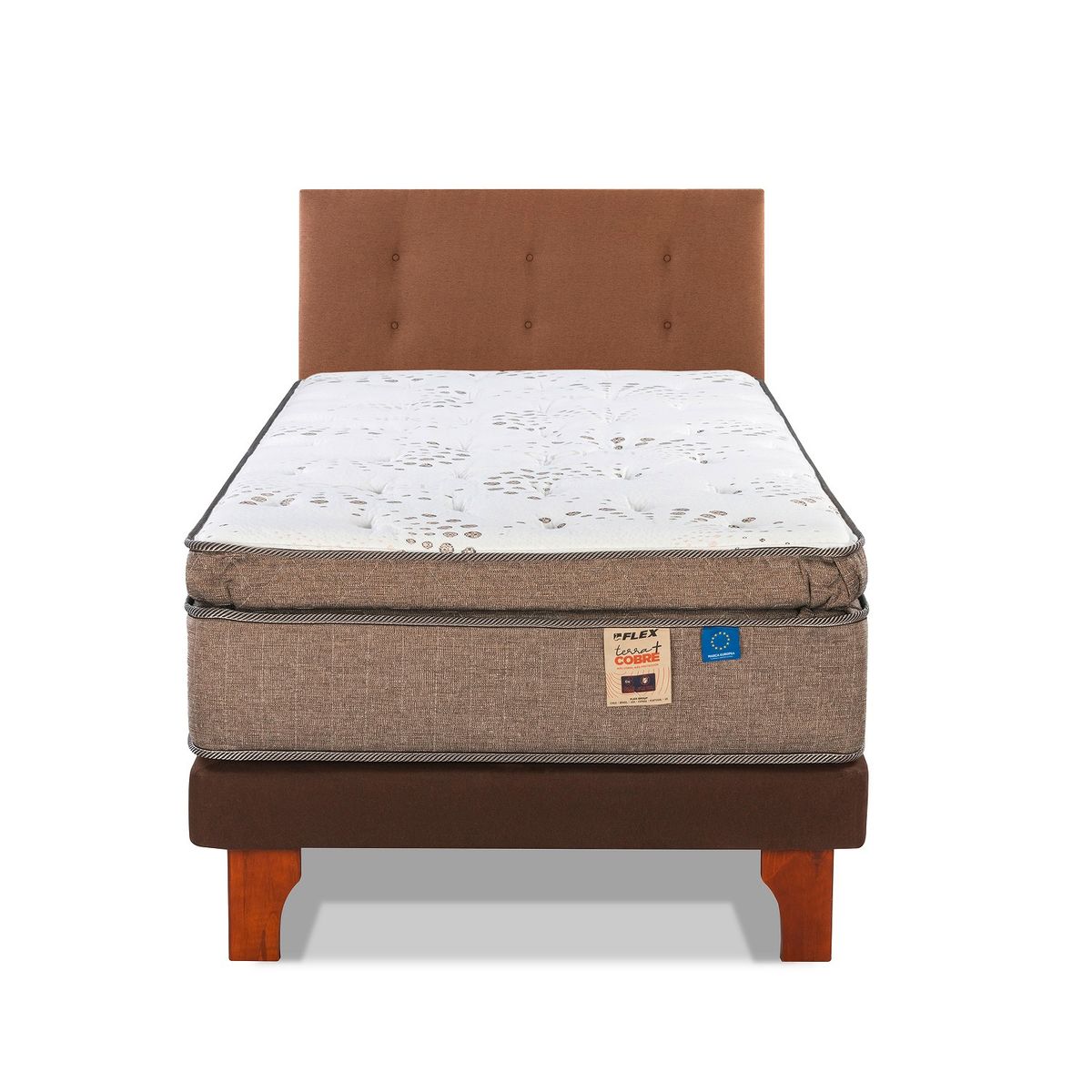 FLEX - Cama Europea Terra Cobre 1,5 Plaza 105X200 Cm + Respaldo Royal Café Flex