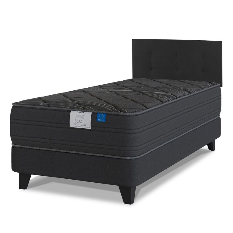 FLEX Cama Europea Black 1.5 Plazas x 2.00mt + Respaldo