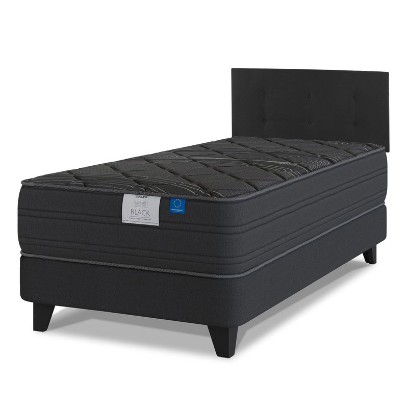 FLEX - Cama Europea Black 1,5 Plaza 105X200 Cm + Respaldo Royal Negro Flex