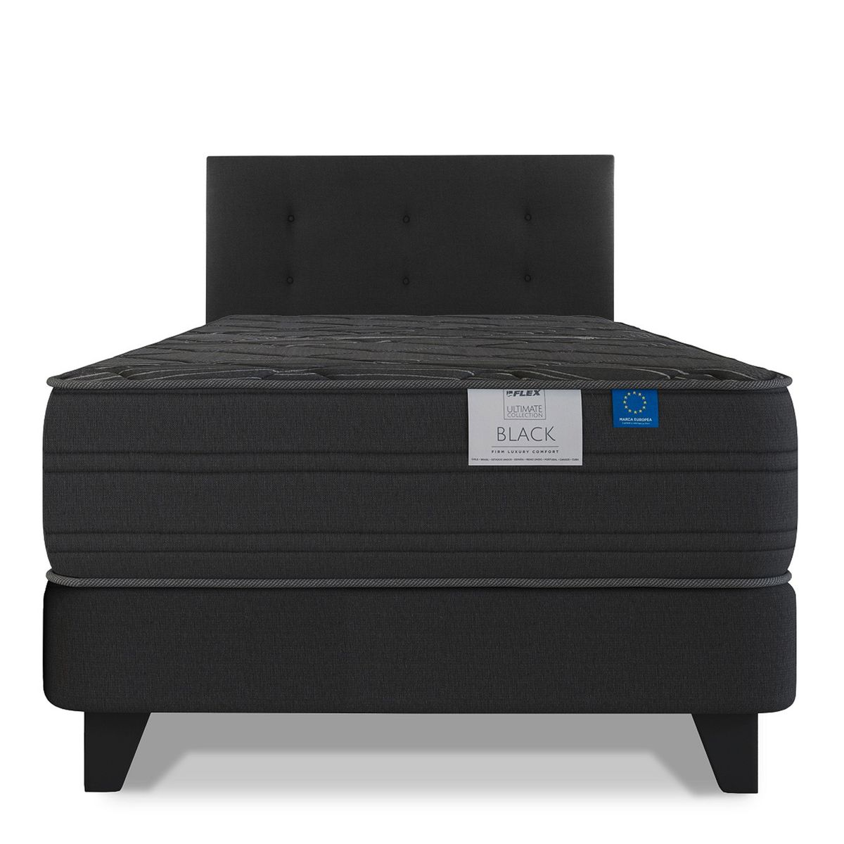 FLEX - Cama Europea Black 1.5 Plazas x 2.00mt  + Respaldo Flex