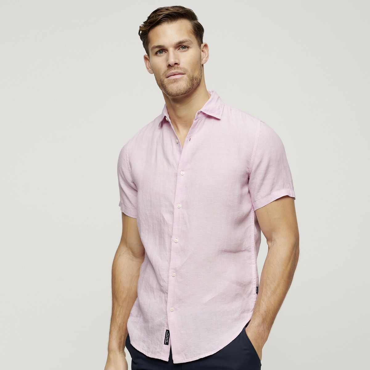 SUPERDRY - Camisa de Lino de Manga Corta para Hombre Superdry