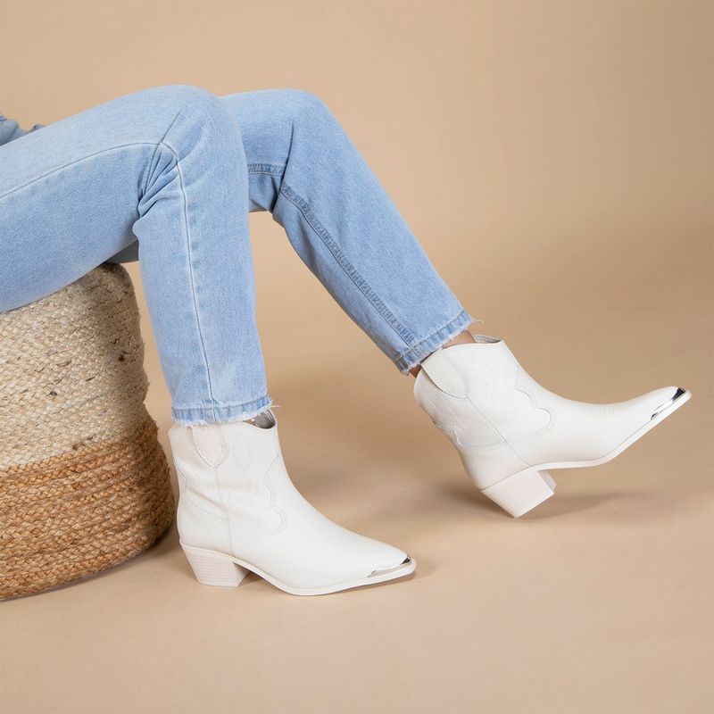 Aldo Botines Blancos De Piel Valley Bota Vaquera Mujer Cuero