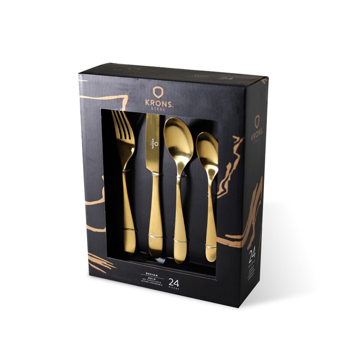 KRONS - Juego de Cubiertos 24 Piezas Gold Dorado Krons