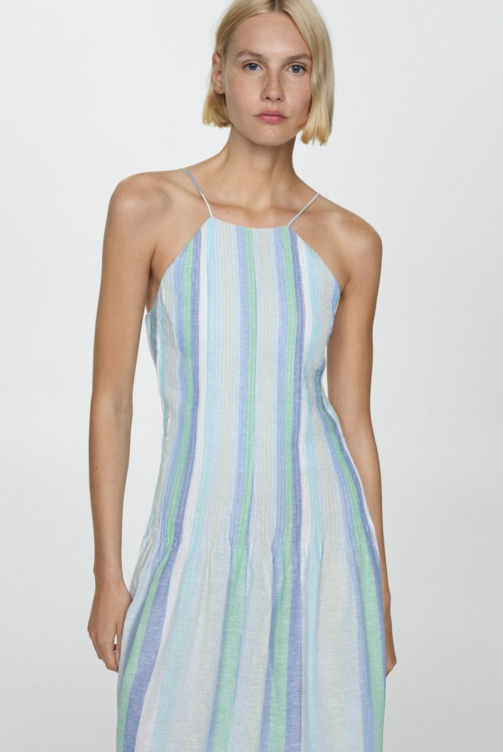 MANGO - Vestido Lino Rayas Mujer Mango