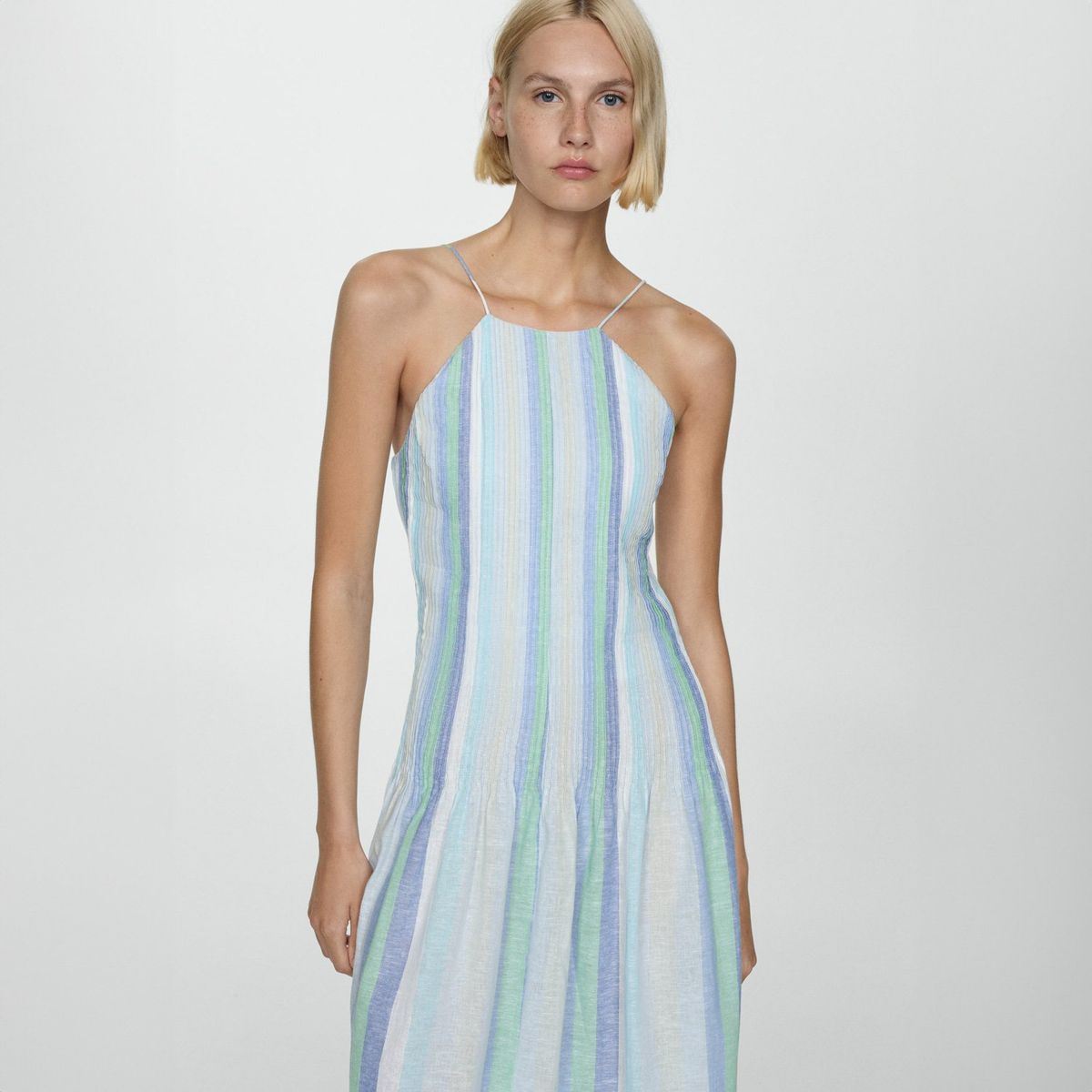 MANGO - Vestido Lino Rayas Mujer Mango