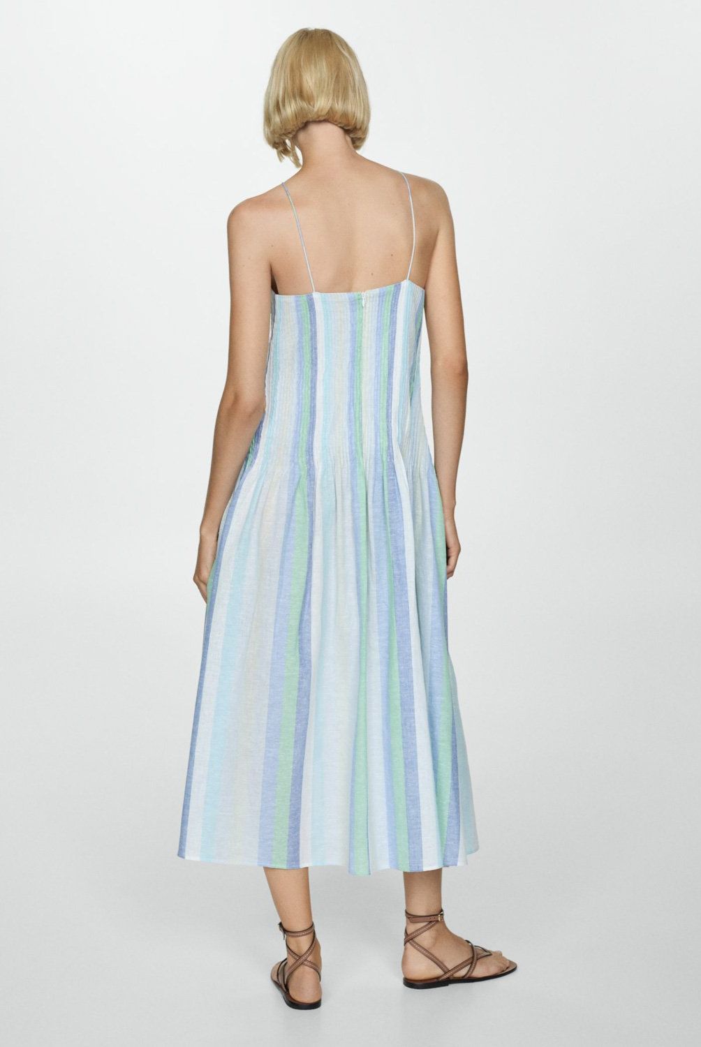MANGO - Vestido Lino Rayas Mujer Mango