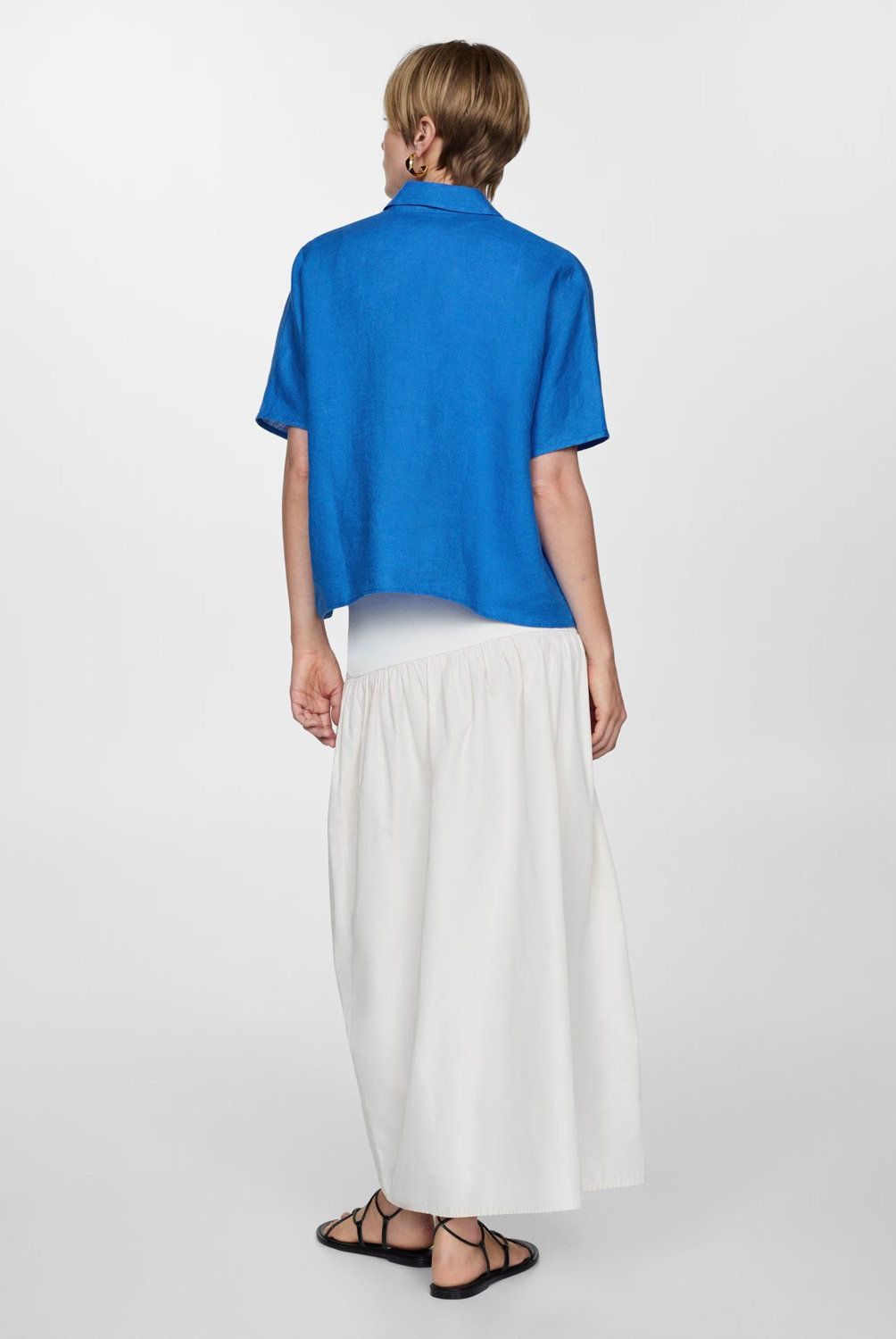 MANGO - Camisa de Lino de Manga Corta para Mujer Mango