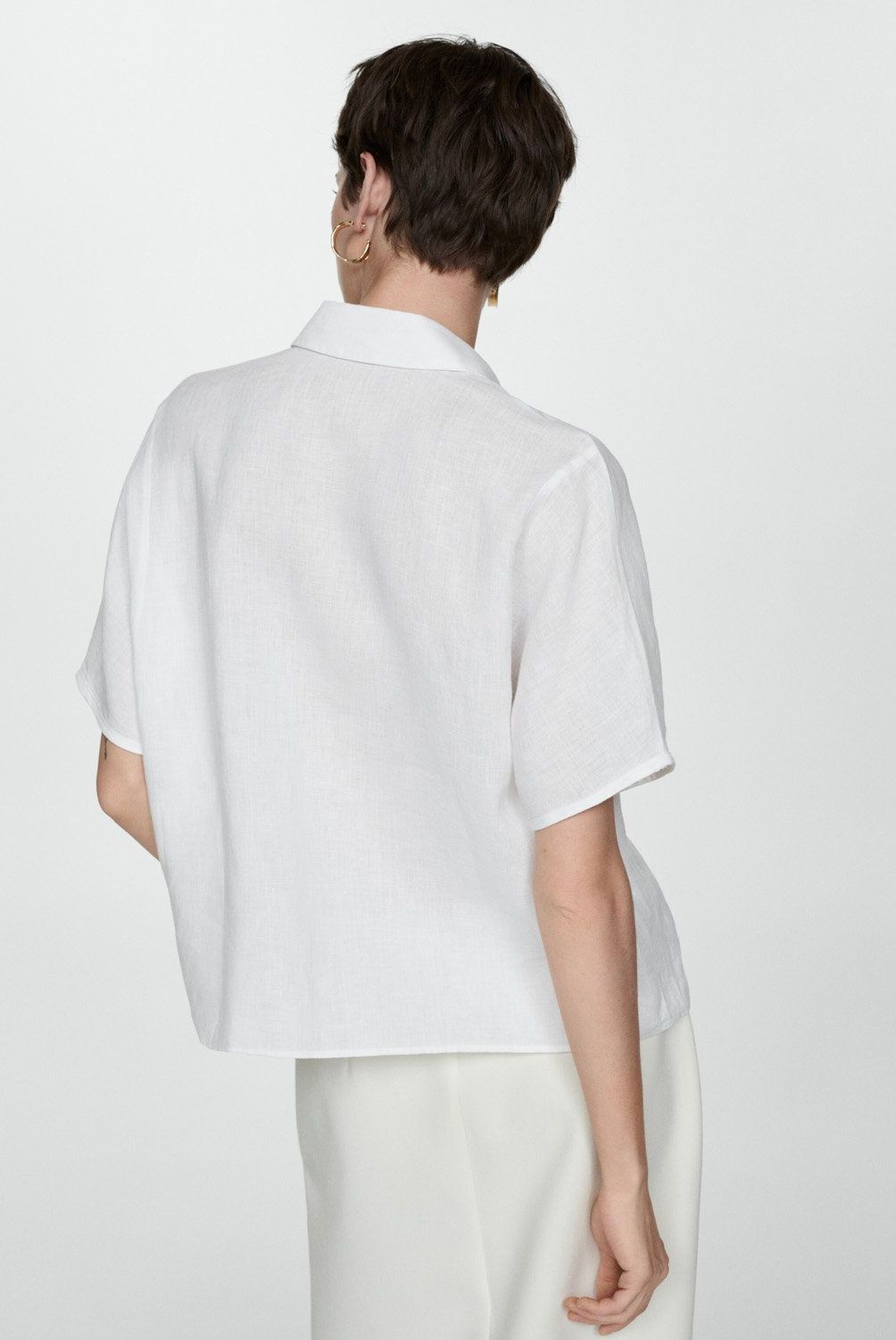 MANGO - Camisa de Lino de Manga Corta para Mujer Mango
