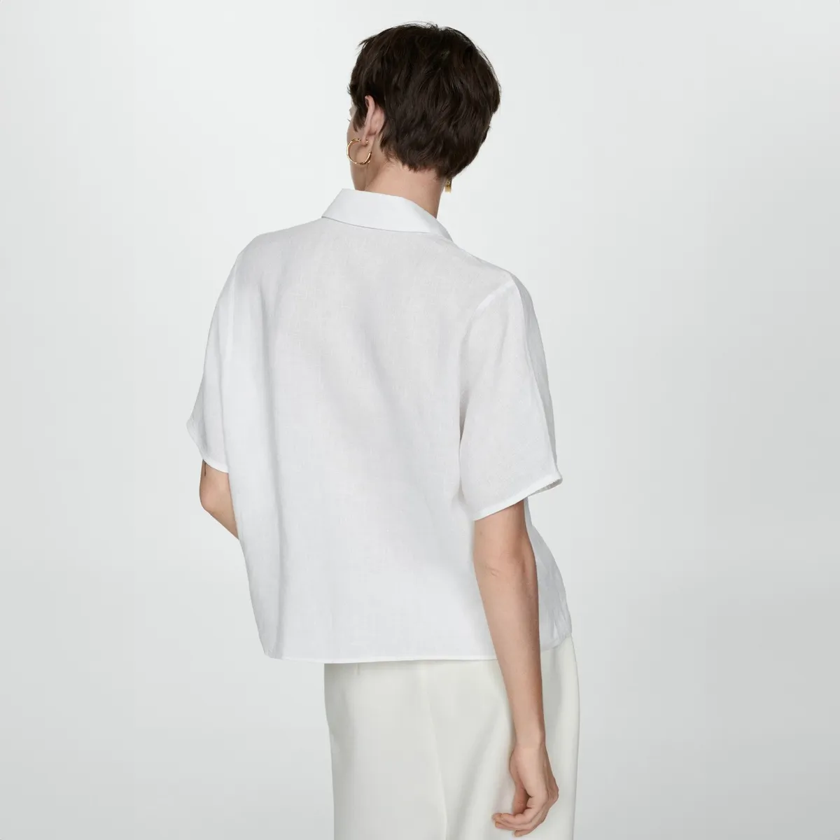 MANGO - Camisa de Lino de Manga Corta para Mujer Mango