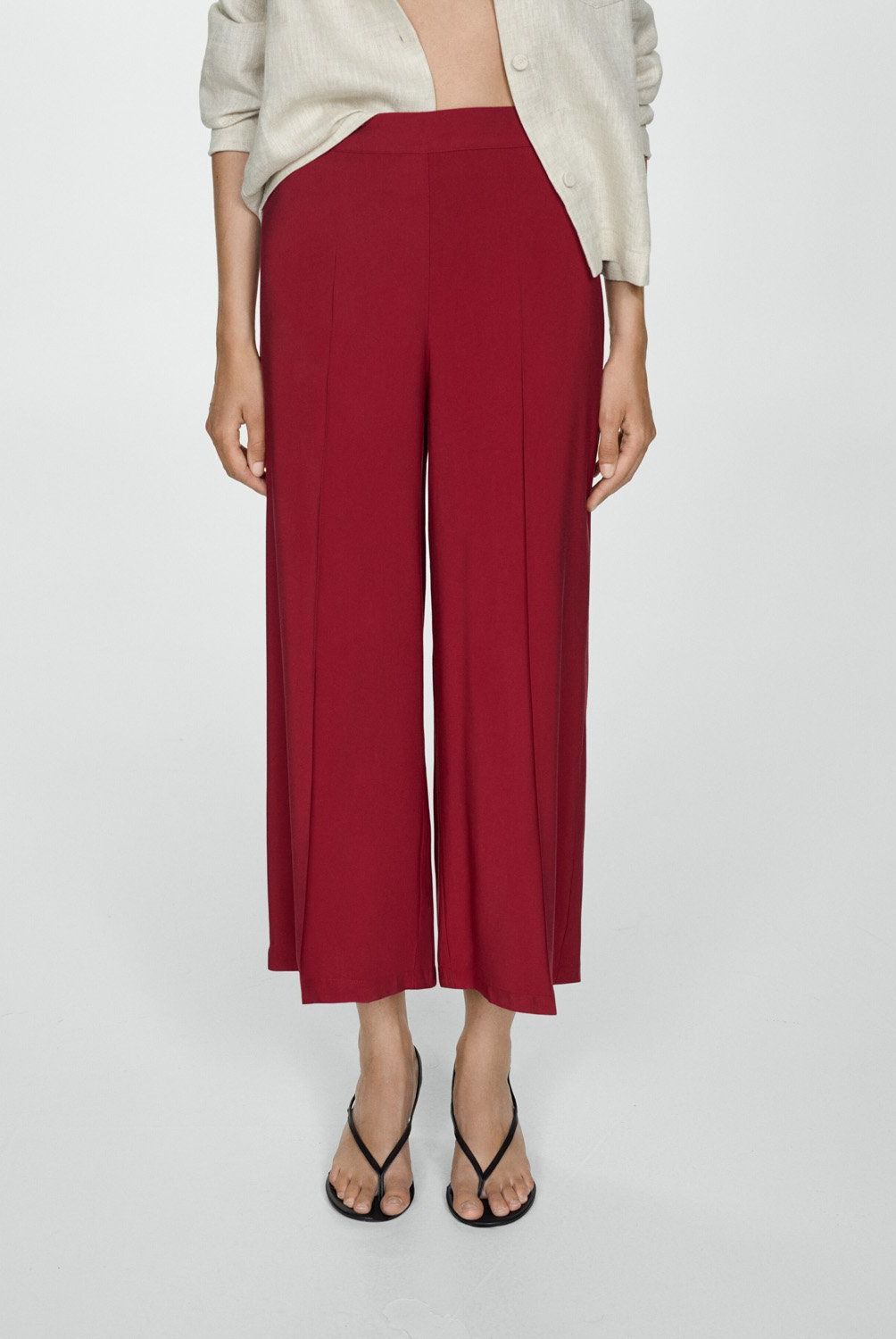 MANGO - Pantalón Crop Fluido Mujer Mango