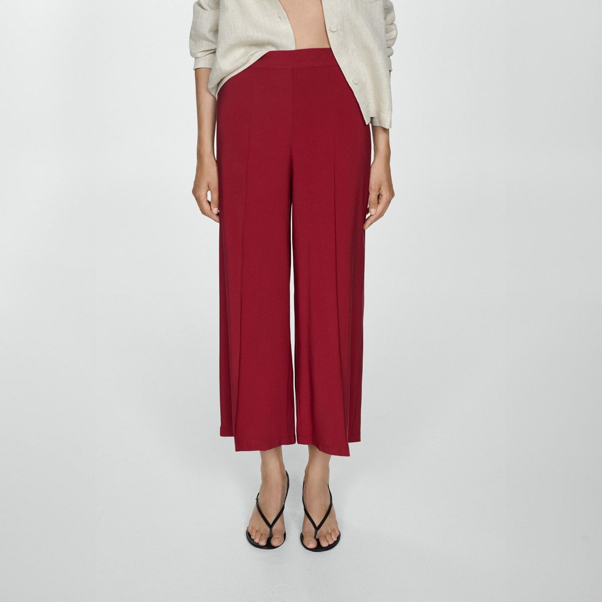 MANGO - Pantalón Crop Fluido Mujer Mango