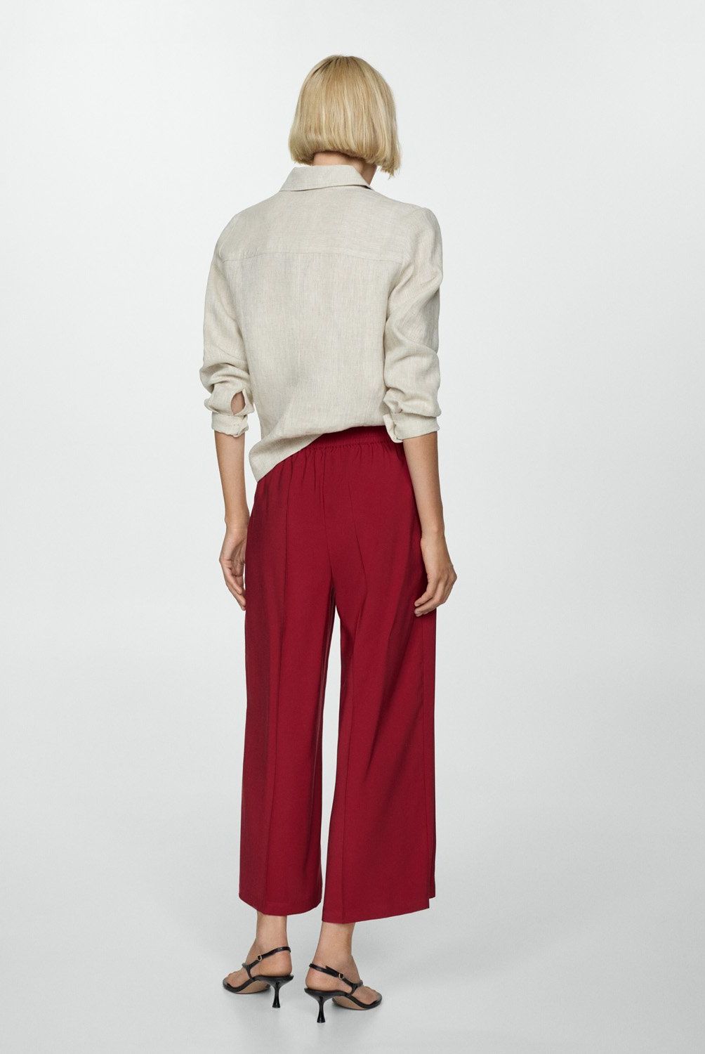 MANGO - Pantalón Crop Fluido Mujer Mango