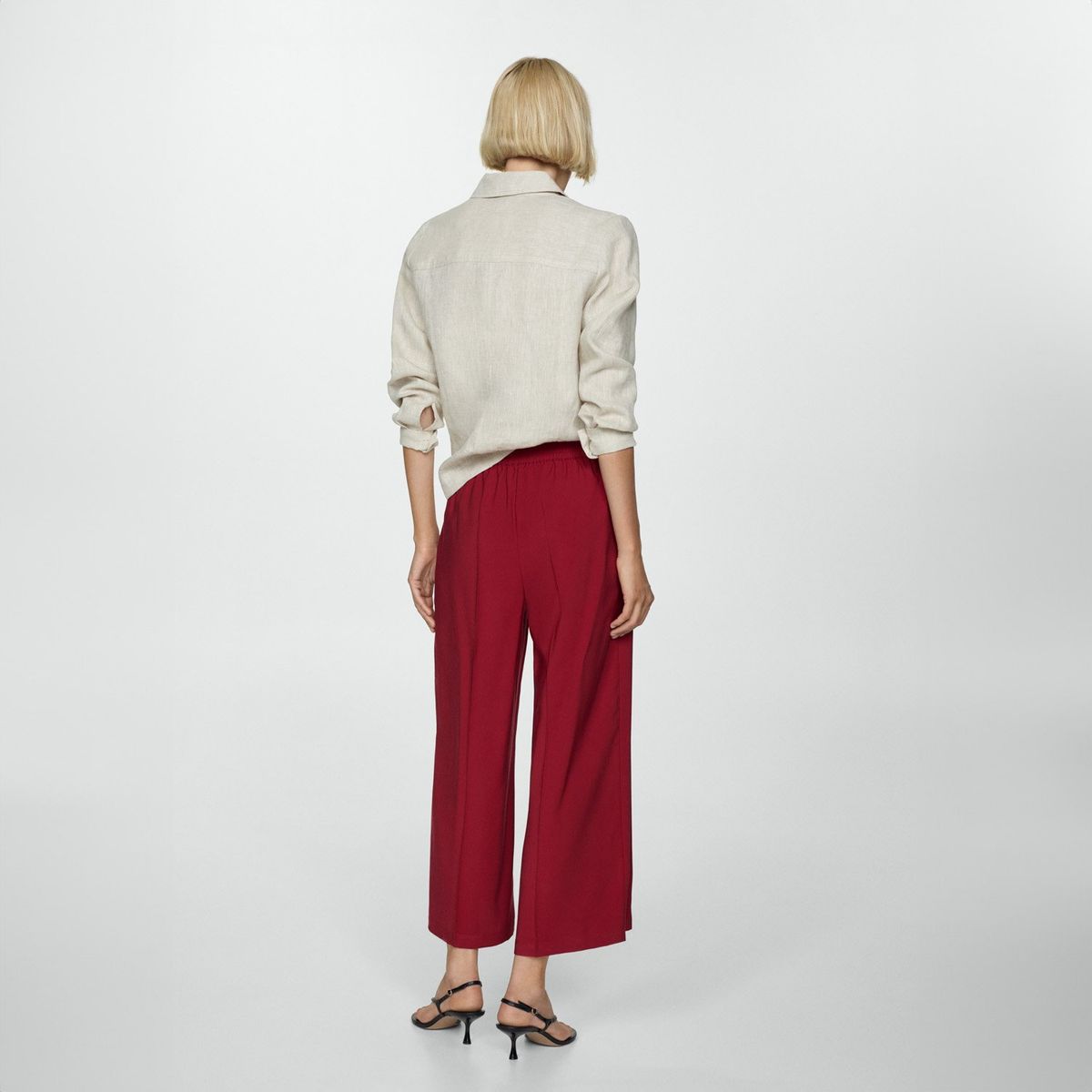 MANGO - Pantalón Crop Fluido Mujer Mango