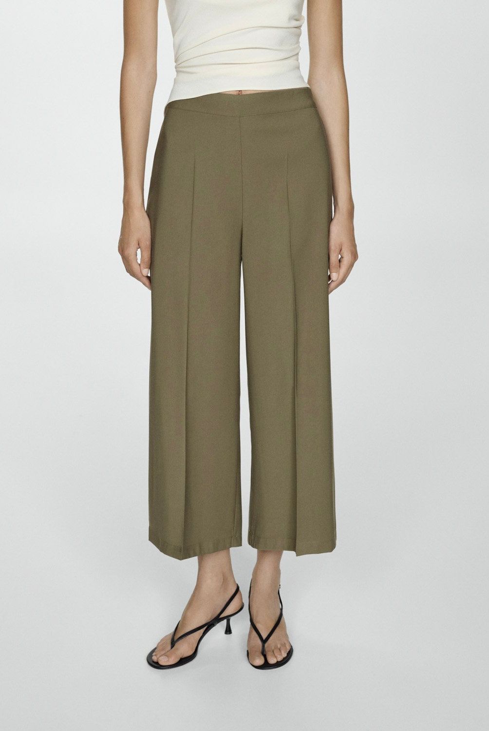 MANGO - Pantalón Crop Fluido Mujer Mango