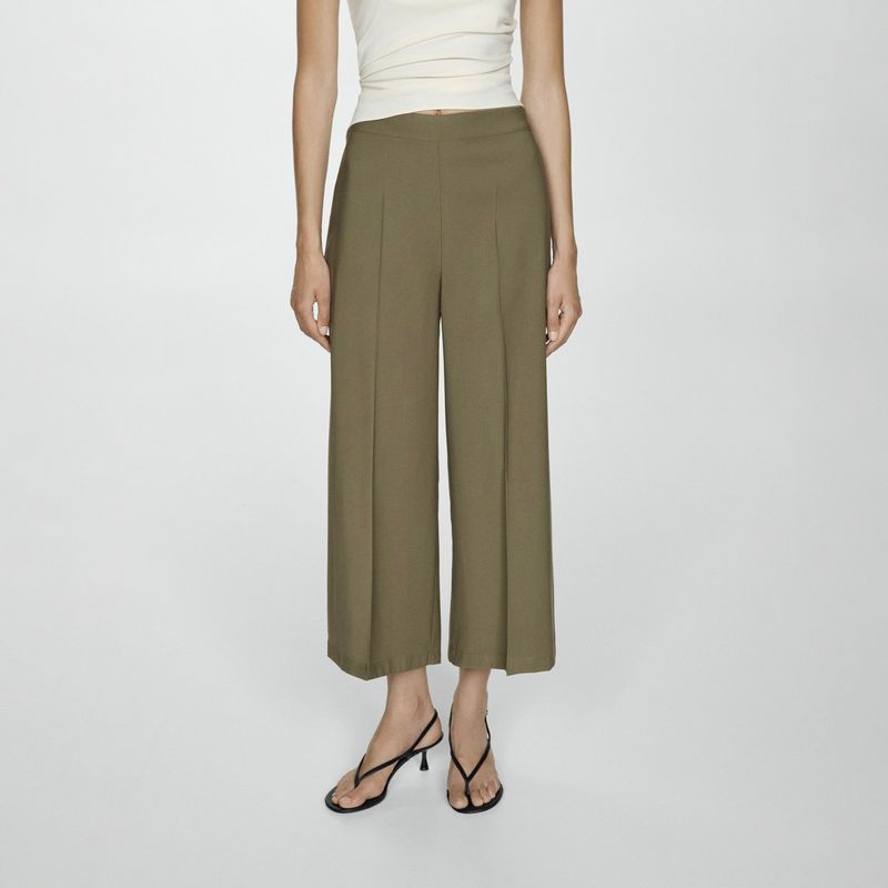 MANGO - Pantalón Crop Fluido Mujer Mango